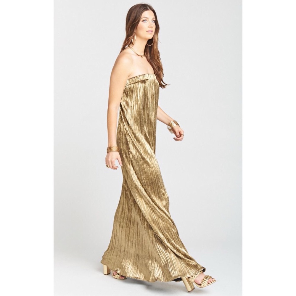Show Me Your Mumu Nyki Maxi Dress sz S gold pleat